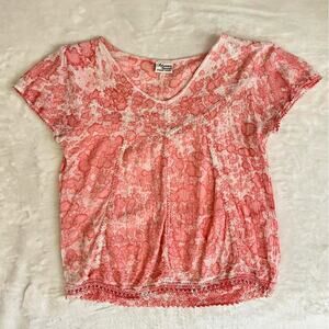 !Vtg 90's Boho Grunge Top Women's S Pale Pink Courtney Love Sequin Crochet Y2K